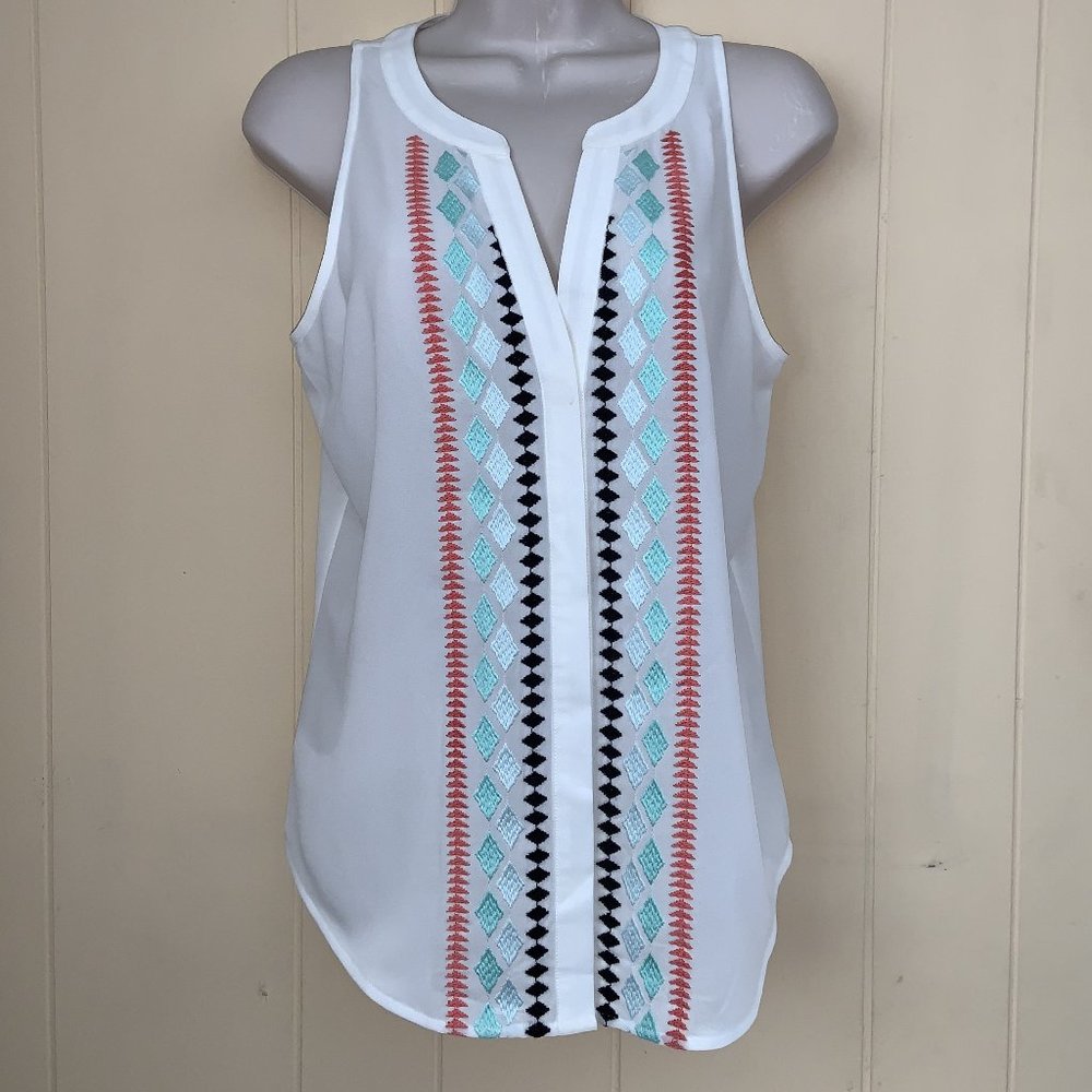 SANCTUARY Geometric Design White Tank Top Size S